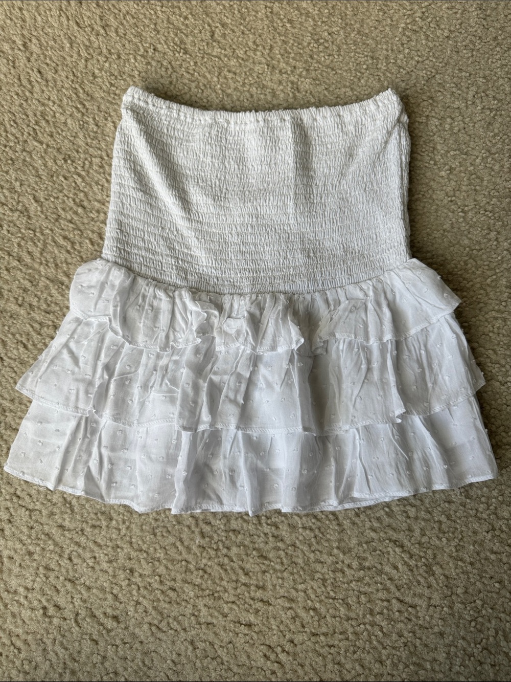 Skylar + Madison White Smocked Ruffle Tiered Shirt
